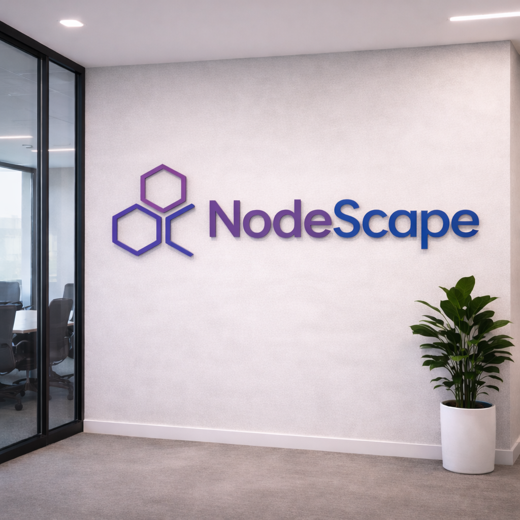 NodeSscape logo displayed on an wall in the Lowestoft office